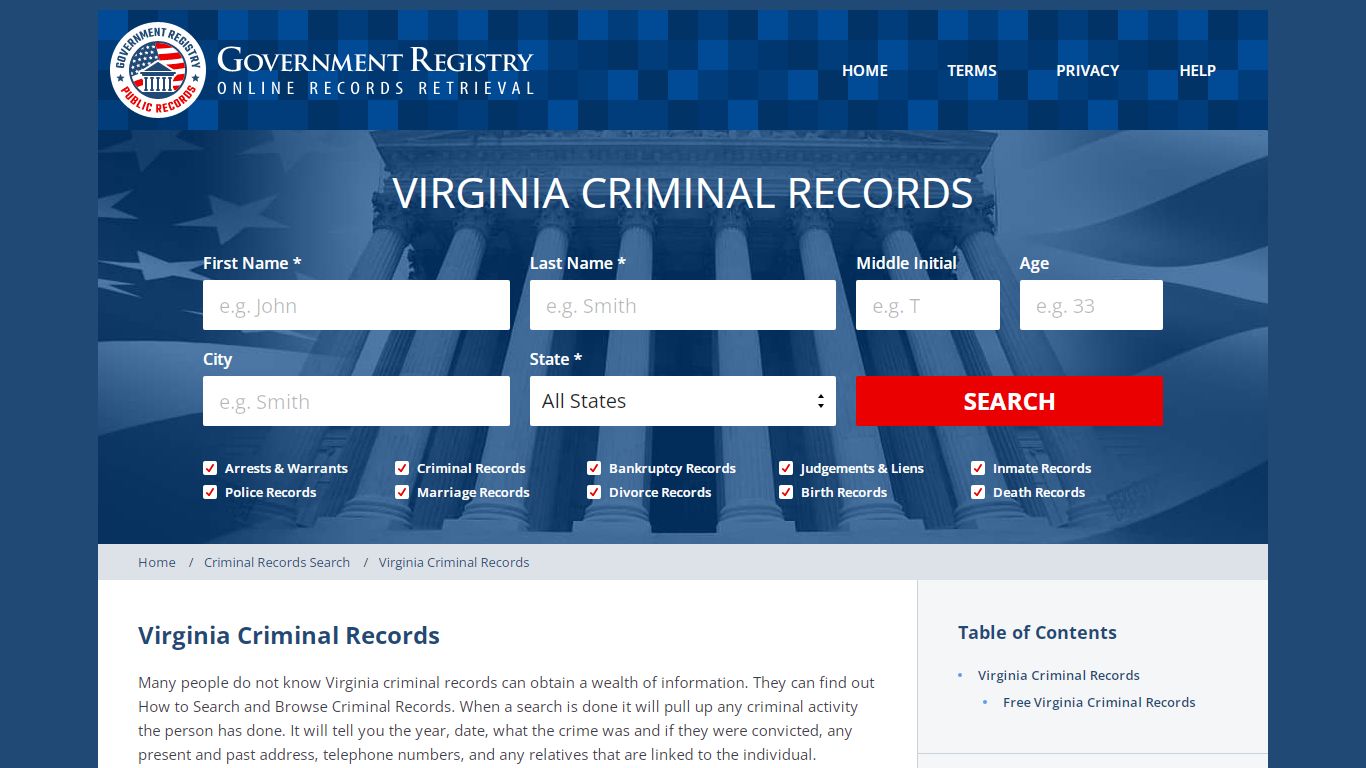 Virginia Criminal Records | GovernmentRegistry.org